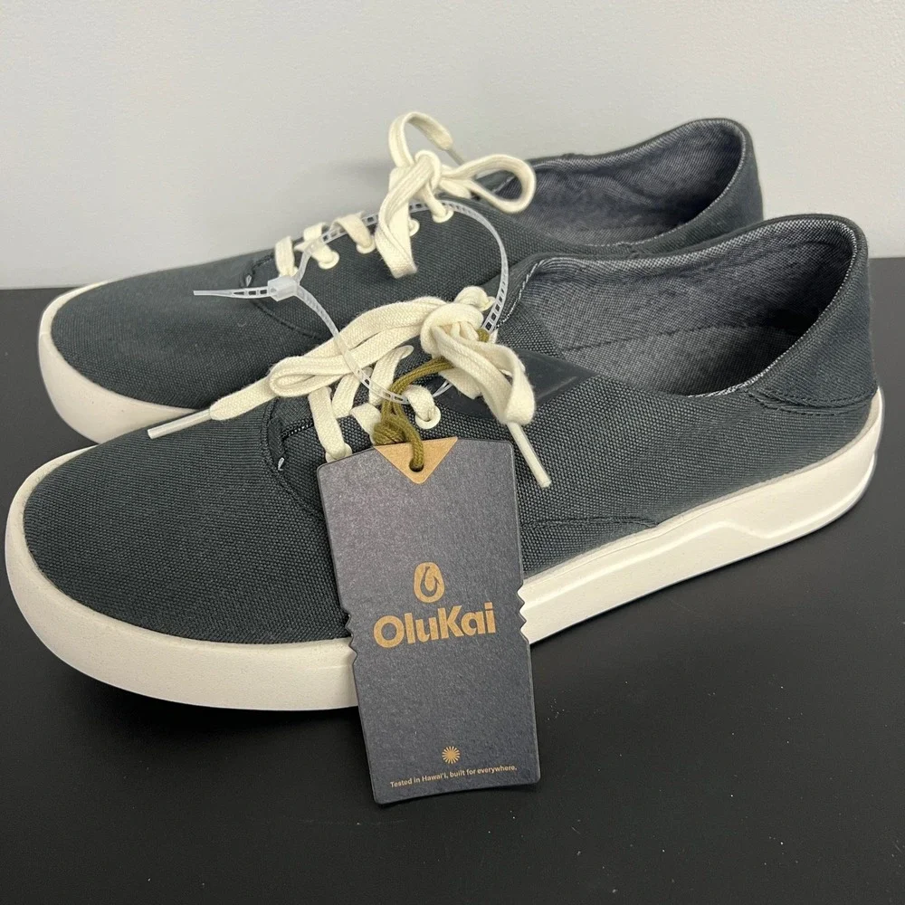 OluKai Tradewind Men 9.5 Lava Rock Grey Canvas Low Top Sneakers 10533-LRLR NEW